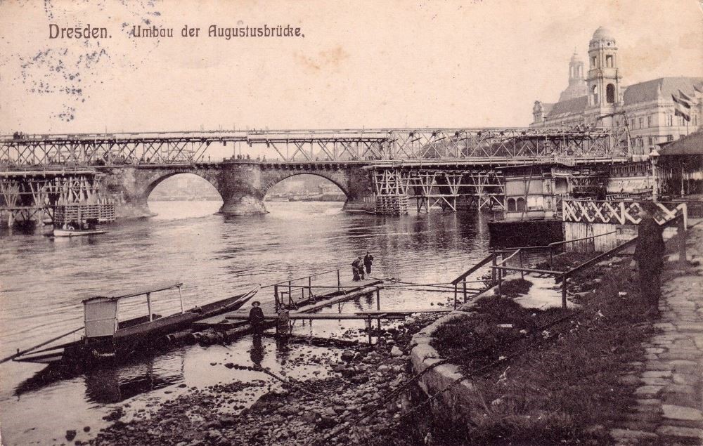 Augustusbr&uuml;cke - Bau der Interimsbr&uuml;cke  Dresden