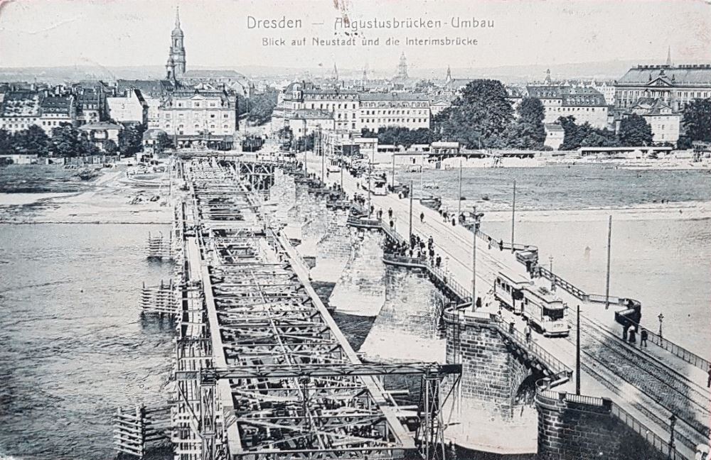 Augustusbr&uuml;cke - Bau der Interimsbr&uuml;cke  Dresden