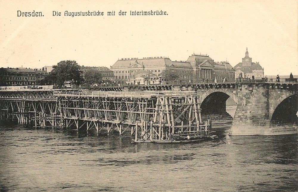 Augustusbr&uuml;cke - Bau der Interimsbr&uuml;cke  Dresden