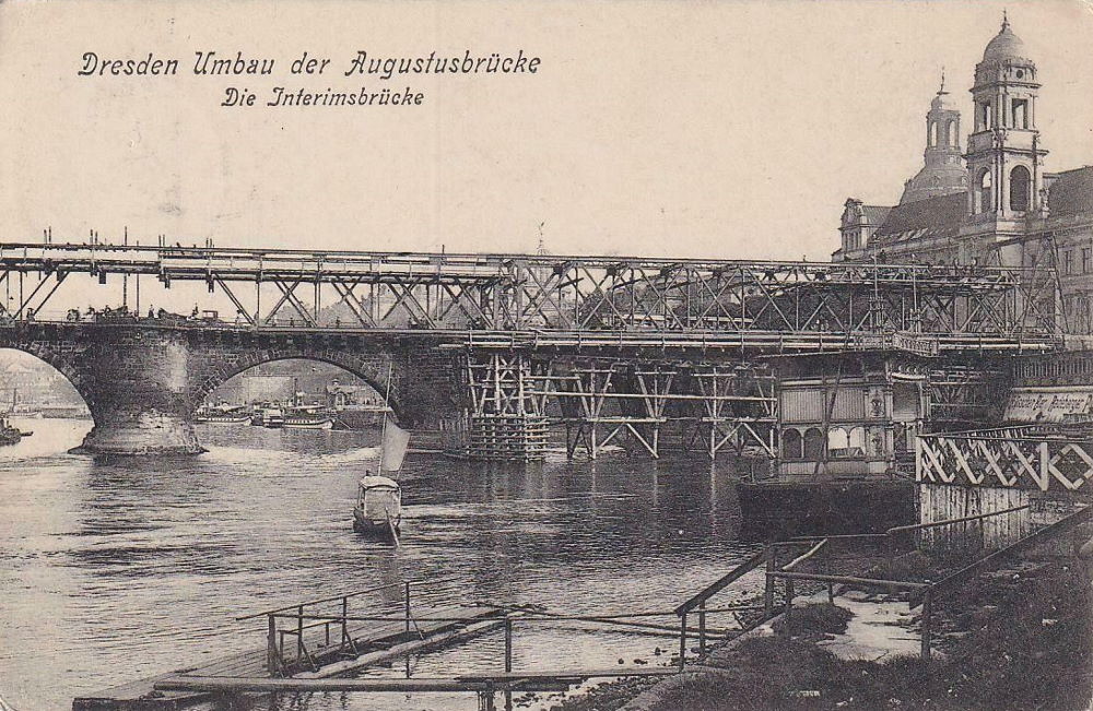 Augustusbrücke - Bau der Interimsbrücke Dresden Augustusbrücke - Bau der Interimsbrücke Dresden