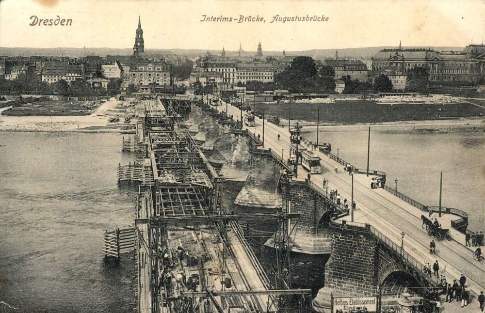 Augustusbr&uuml;cke - Bau der Interimsbr&uuml;cke  Dresden