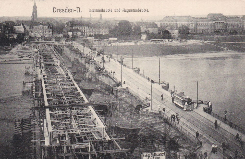 Augustusbrücke - Bau der Interimsbrücke Dresden Augustusbrücke - Bau der Interimsbrücke Dresden