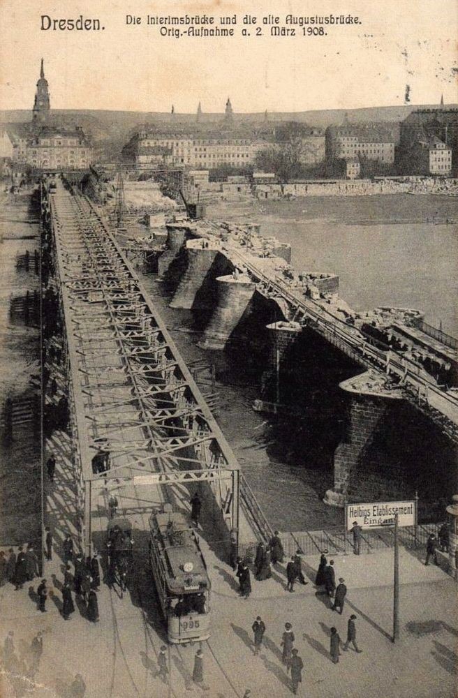 Augustusbrücke - Interimsbrücke mit Abbruch Dresden Augustusbrücke - Interimsbrücke mit Abbruch Dresden
