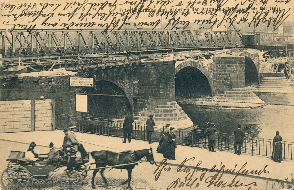 Augustusbrücke - Interimsbrücke mit Abbruch Dresden Augustusbrücke - Interimsbrücke mit Abbruch Dresden