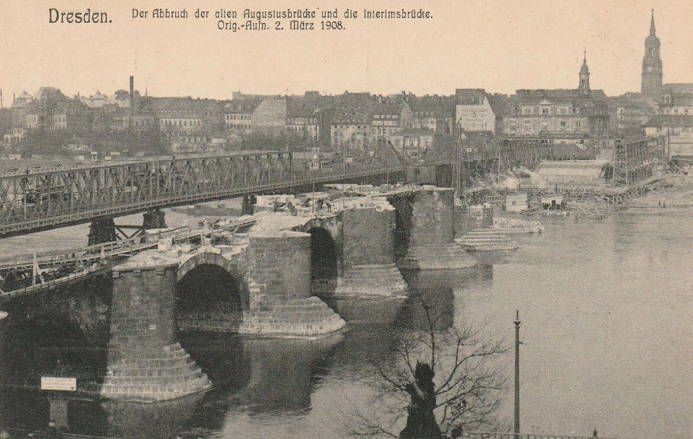 Augustusbrücke - Interimsbrücke mit Abbruch Dresden Augustusbrücke - Interimsbrücke mit Abbruch Dresden