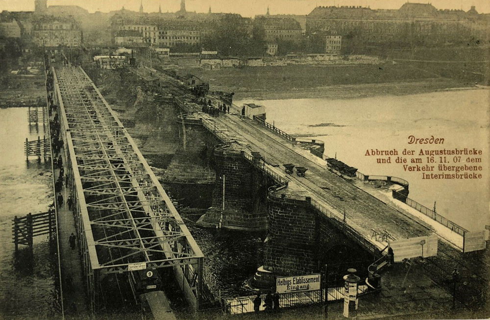 Augustusbrücke - Interimsbrücke mit Abbruch Dresden Augustusbrücke - Interimsbrücke mit Abbruch Dresden