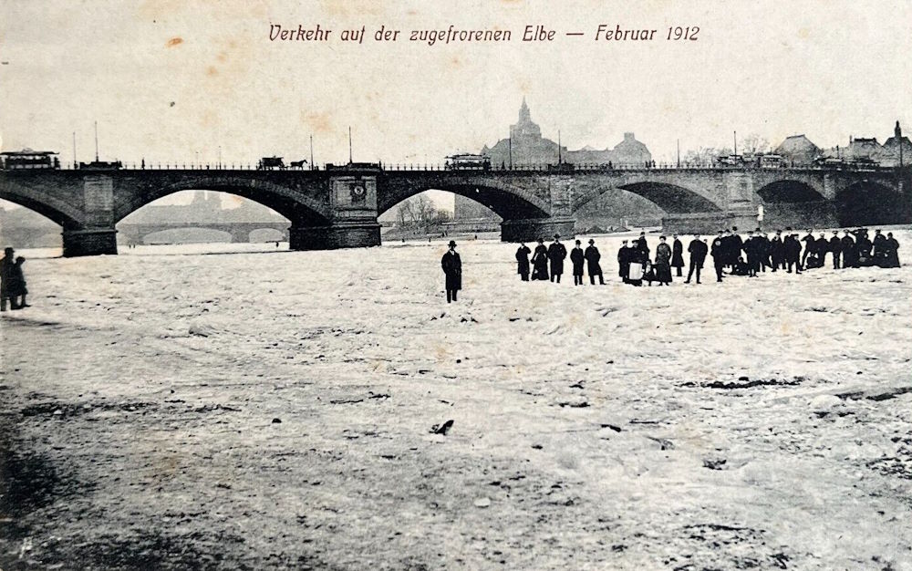 1912 zugefrorene Elbe  Dresden