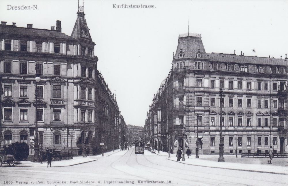Hoyerswerdaer Stra&szlig;e 2 (-1946 Kurf&uuml;rsten&shy;stra&szlig;e 2) / Carusufer (Wasserstra&szlig;e)  Dresden
